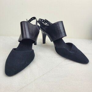 Aerosoles Exit Lane black suede leather slingback heels wide ankle strap 8.5
